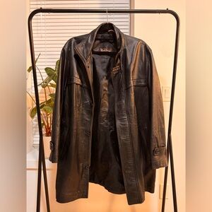 Classic Black Leather Trench Coat